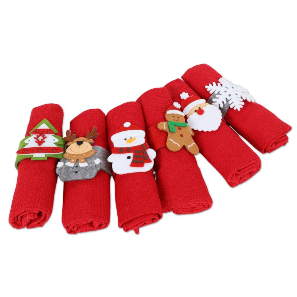 Set 6 Canovacci nido d'ape Navidad con Portatovagliolo