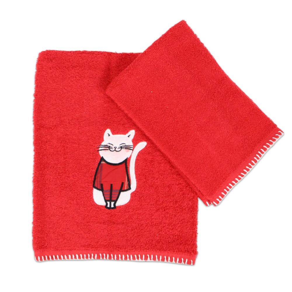Coppia asciugamani regalo Ricky Gattone fondo Rosso