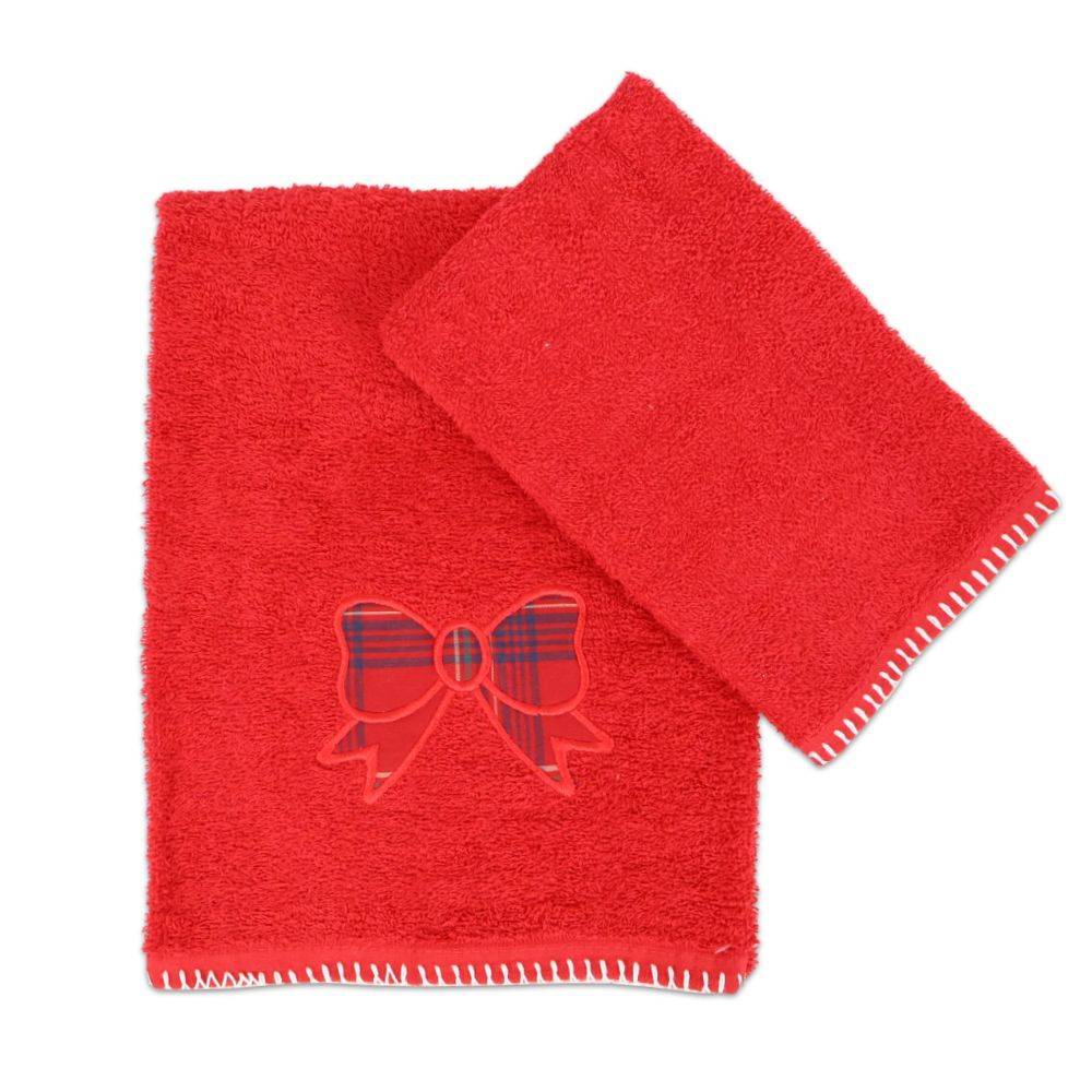 Coppia asciugamani regalo Ricky Fiocco su fondo Rosso
