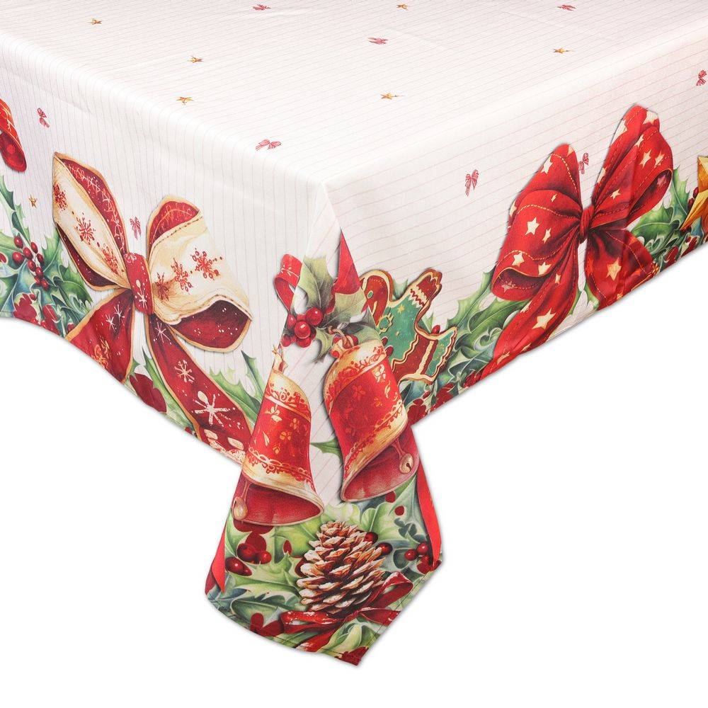 Tovaglia antimacchia Kiki XMAS Fiocchi e Campane 140 x 140