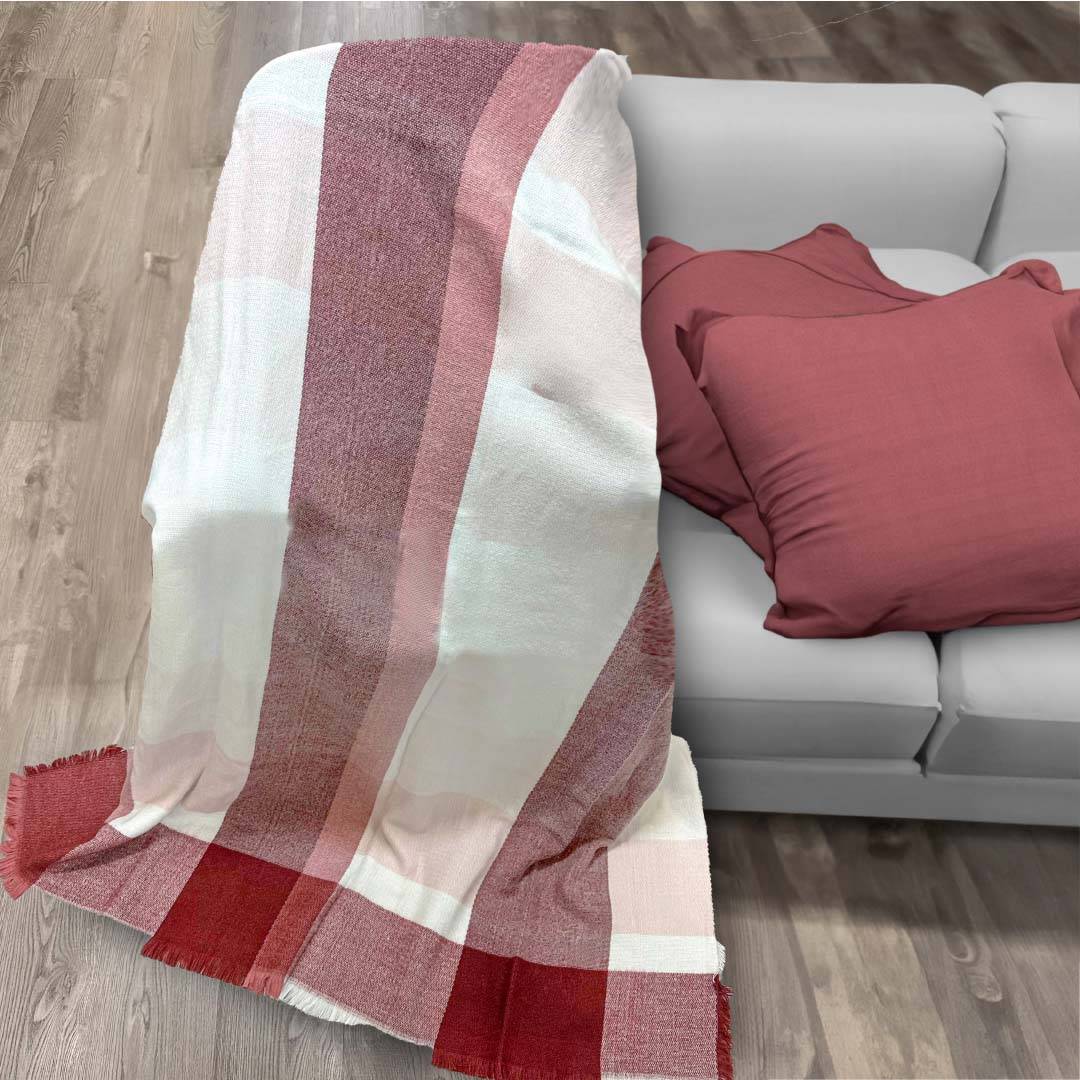 Plaid Jacquard Cashmere Effect Bilde Bordeaux 130 x 170