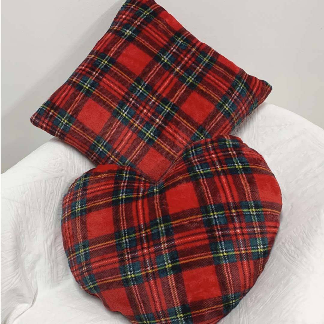 Cuscino Sagomato Tartan Quadrato Rosso