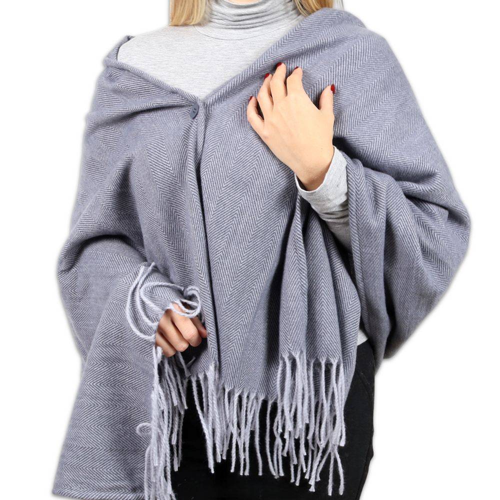 Poncho - Mantella con Frange Gemma Grigio