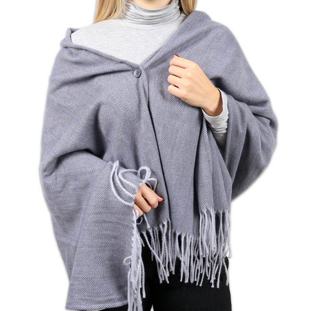 Poncho - Mantella con Frange Gemma Grigio