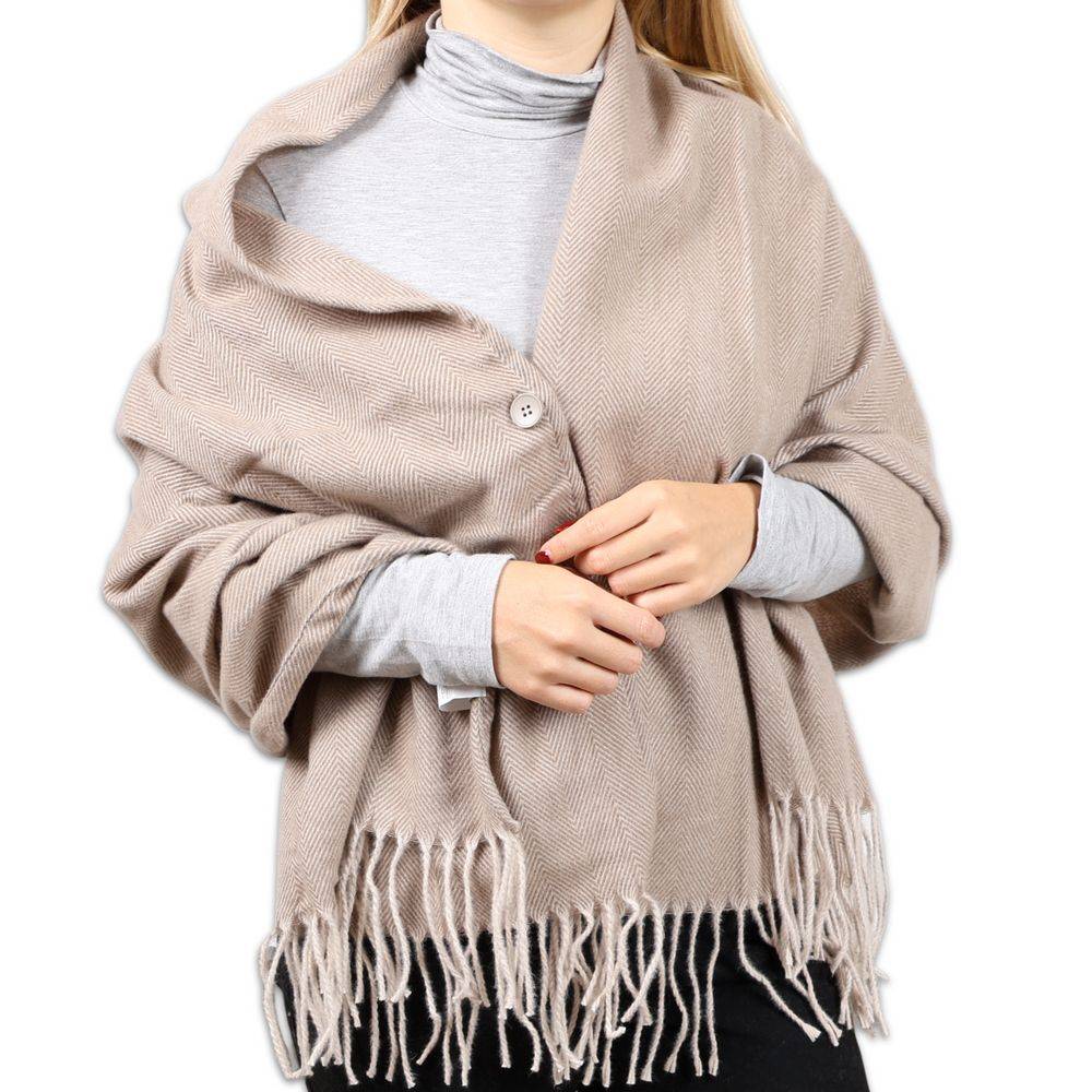 Poncho - Mantella con Frange Gemma Beige