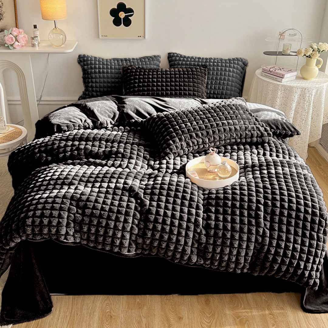 Pelliccia ecologica imbottita Quadrotta Fumo 260 x 260