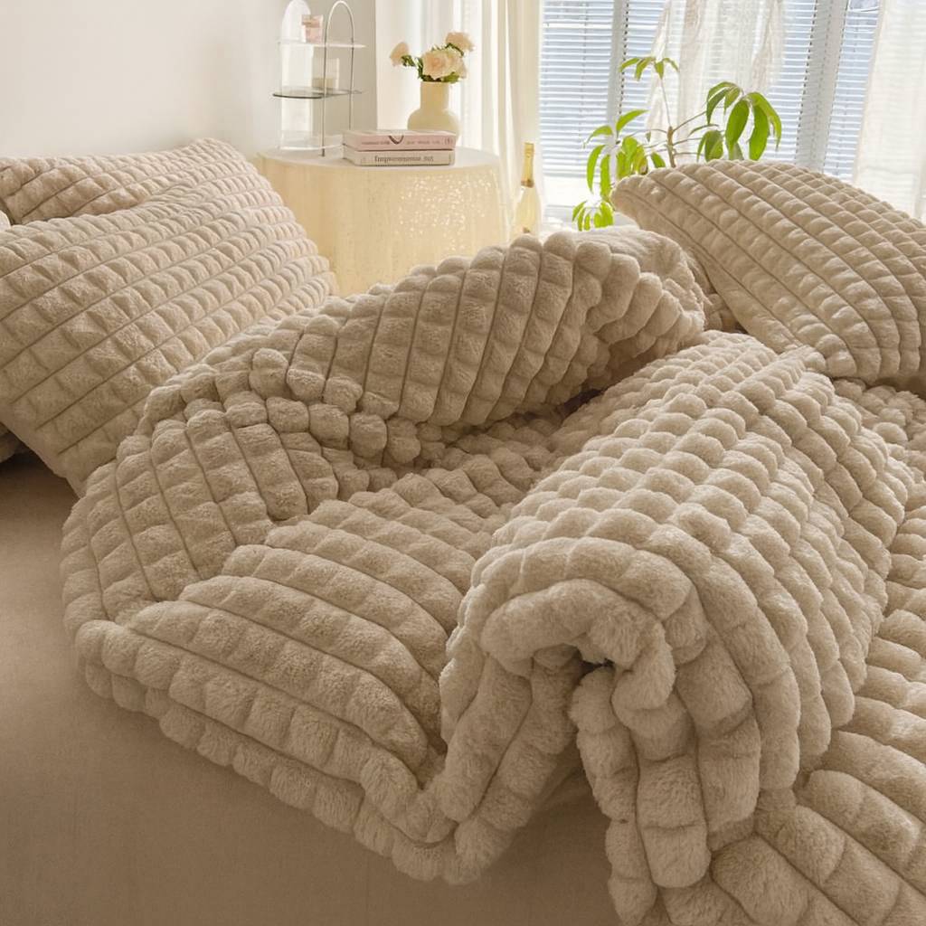 Pelliccia ecologica imbottita Quadrotta Tortora 260 x 260