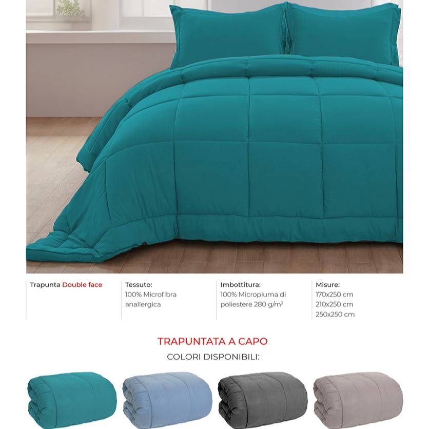 Trapunta Matrimoniale Pluma Ottanio 250 x 250