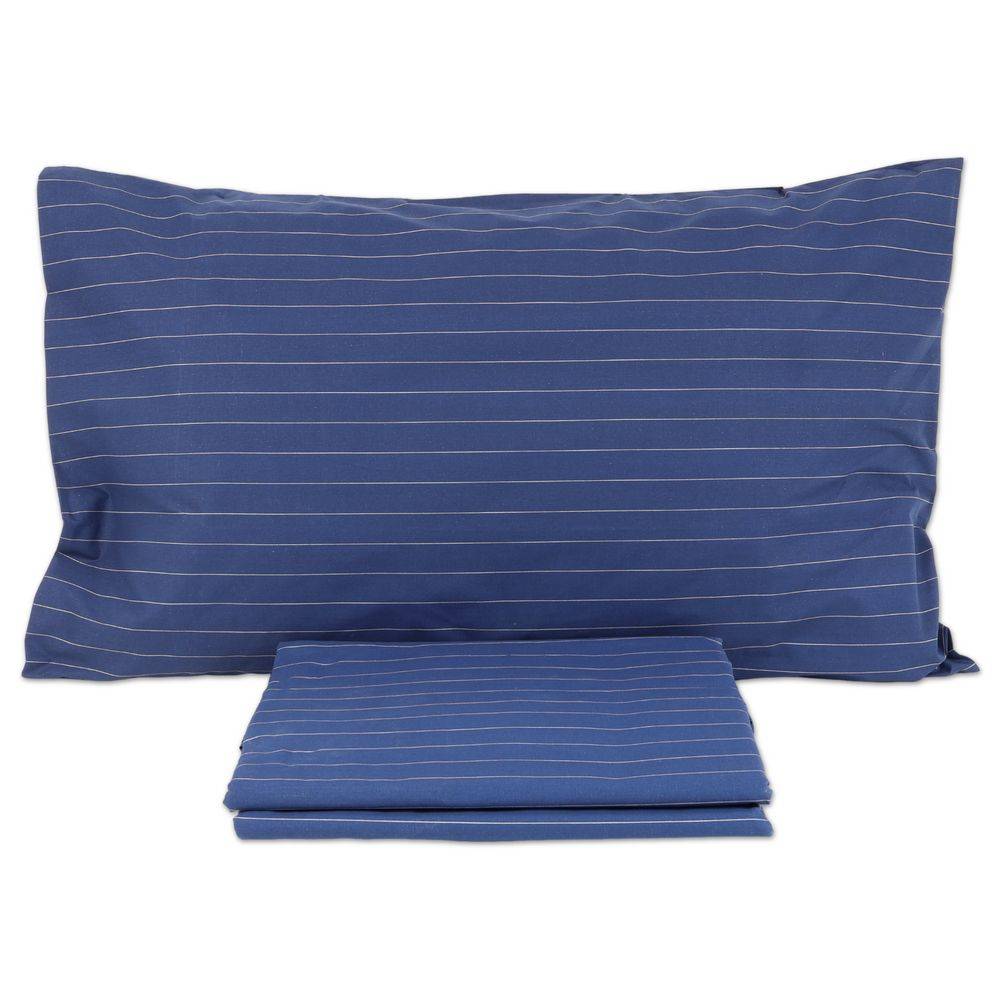Parure copripiumino Percallino Listra Blu matrimoniale