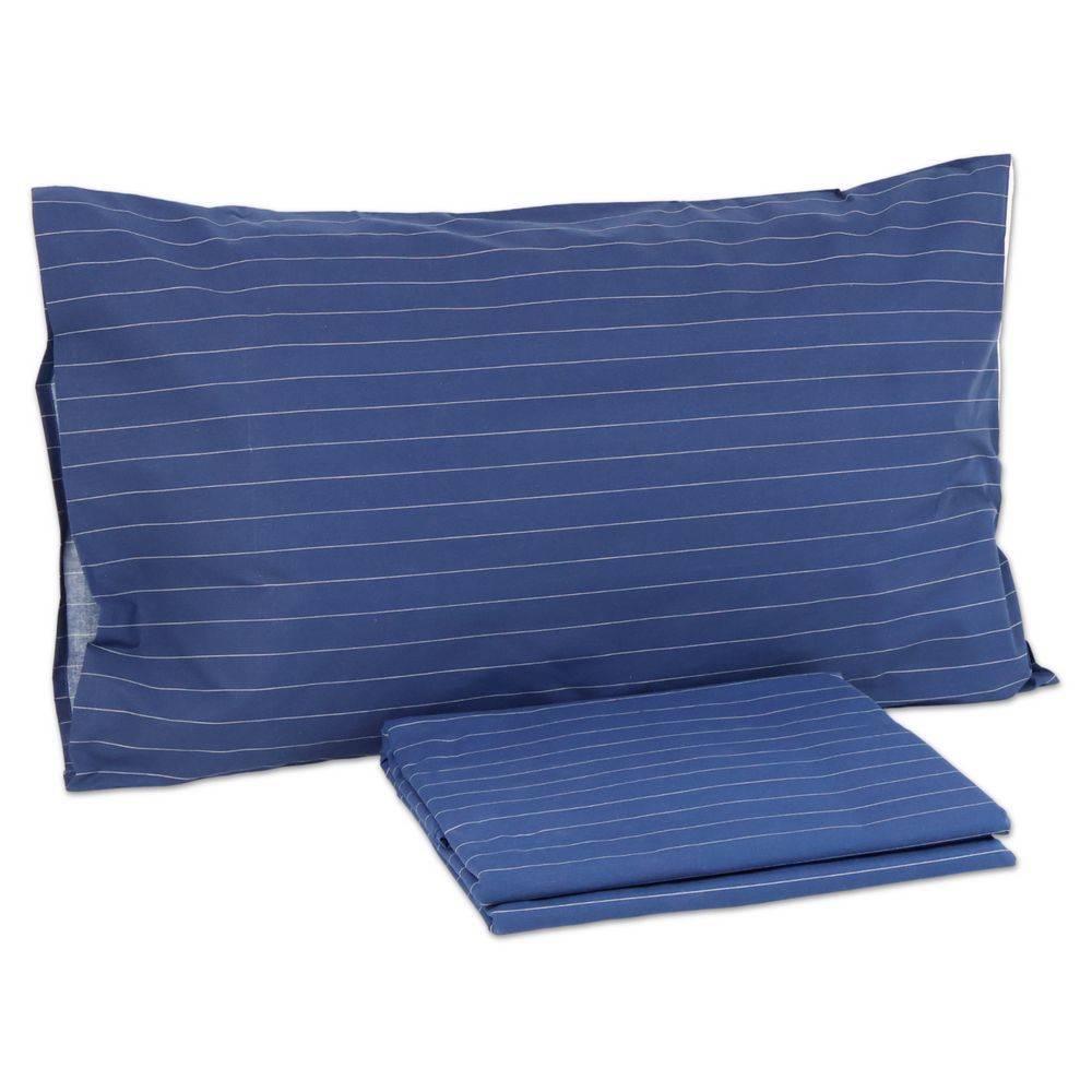 Parure copripiumino Percallino Listra Blu piazza e mezzo