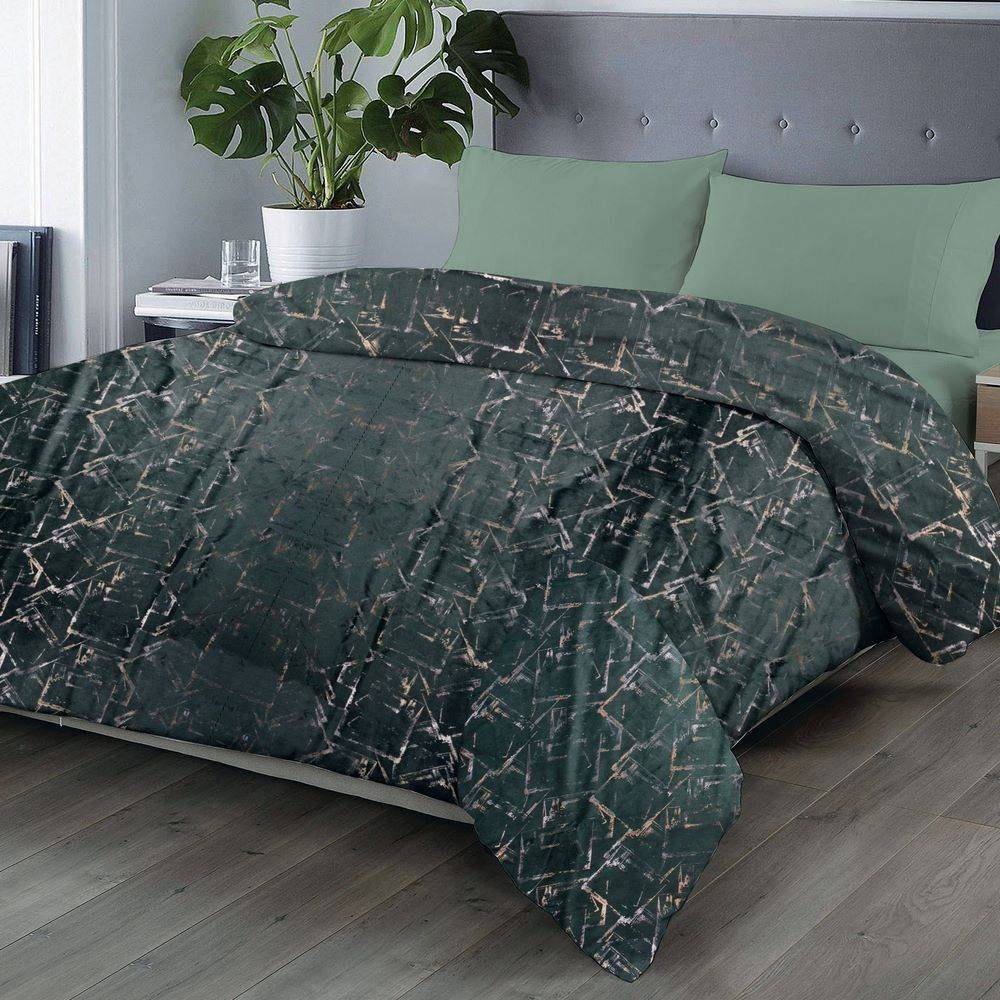 Trapunta matrimoniale Livia Velluto quadri sfalsati foresta 250 x 250