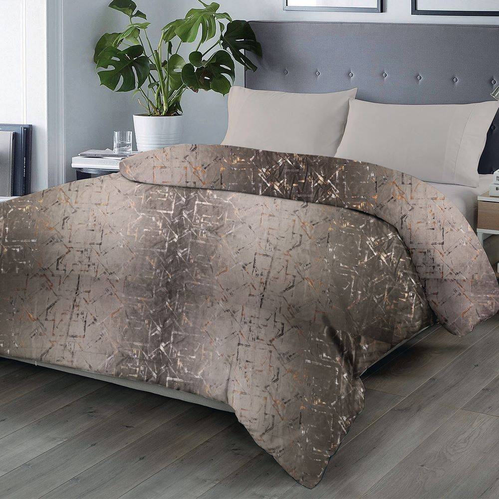 Trapunta matrimoniale Livia Velluto quadri sfalsati tortora 250 x 250