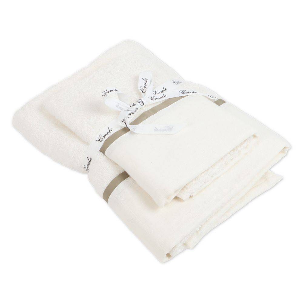 Coppia asciugamani CREOLE profilo Lino Panna-Creta