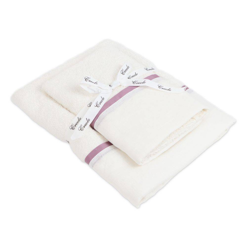 Coppia asciugamani CREOLE profilo Lino Panna-Malva