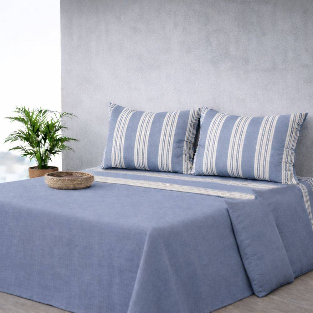 Completo Lenzuola Millerighe blu matrimoniale