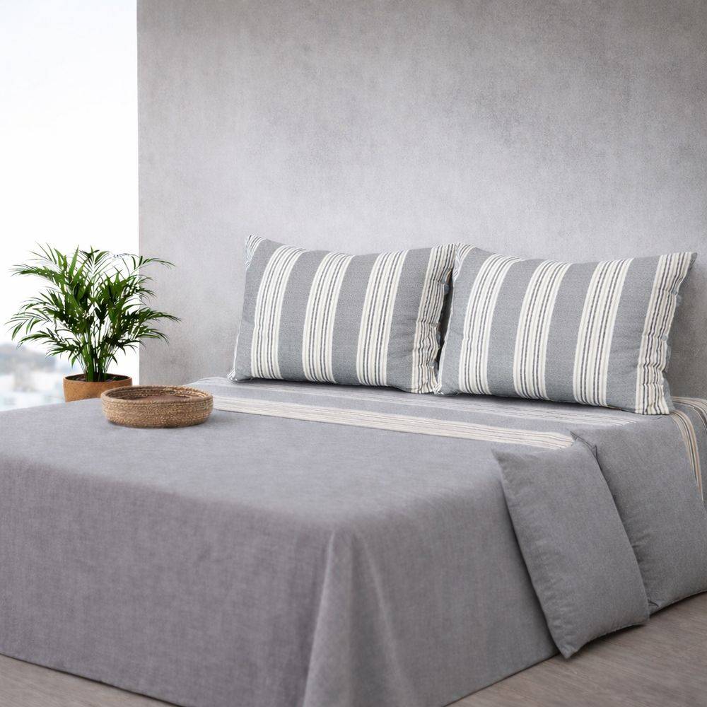 Completo Lenzuola Millerighe grigio matrimoniale