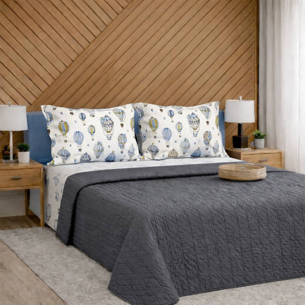 Completo Lenzuola Mongolfiere azzurro piazza e mezzo