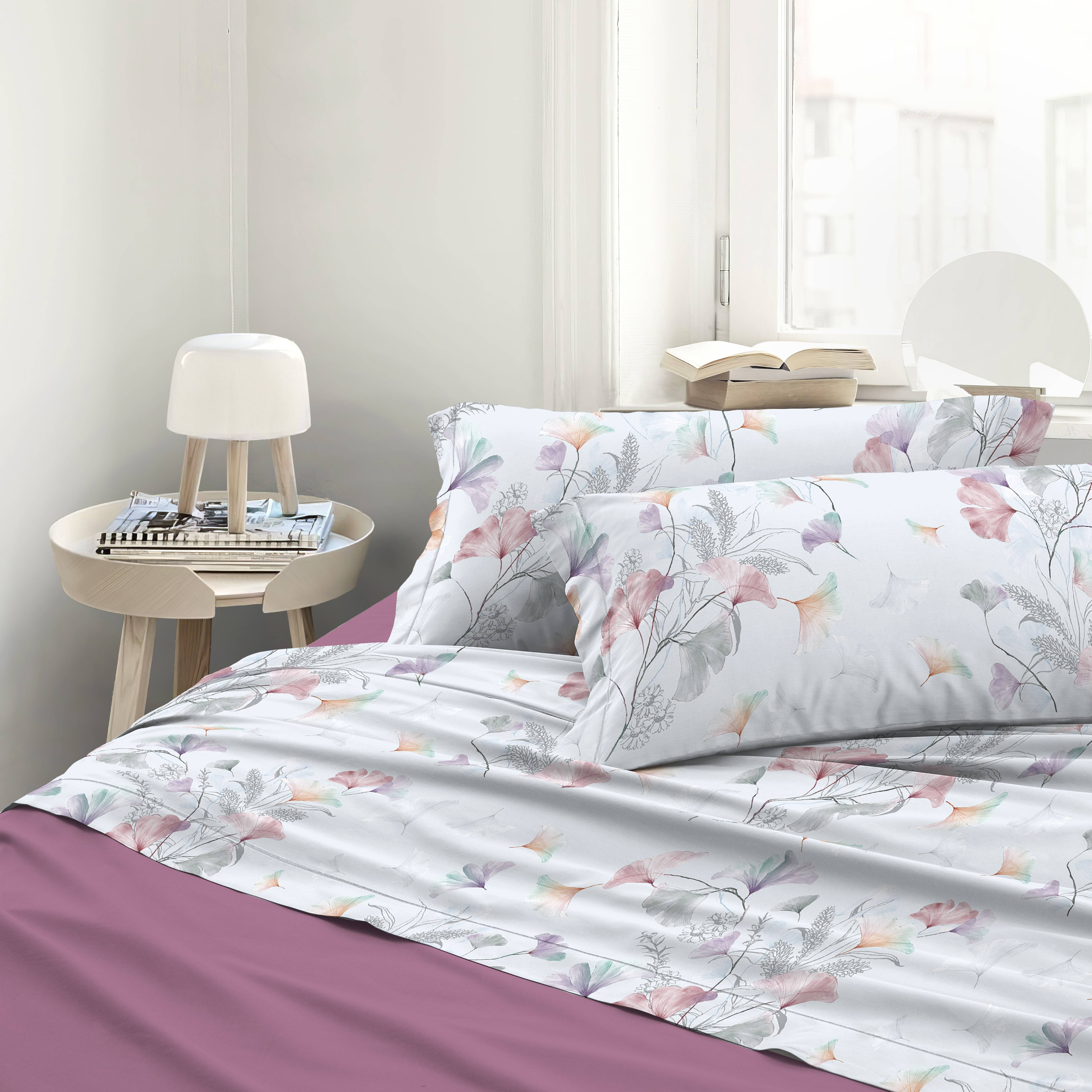 Completo Lenzuola Raso Ginko Colours Matrimoniale