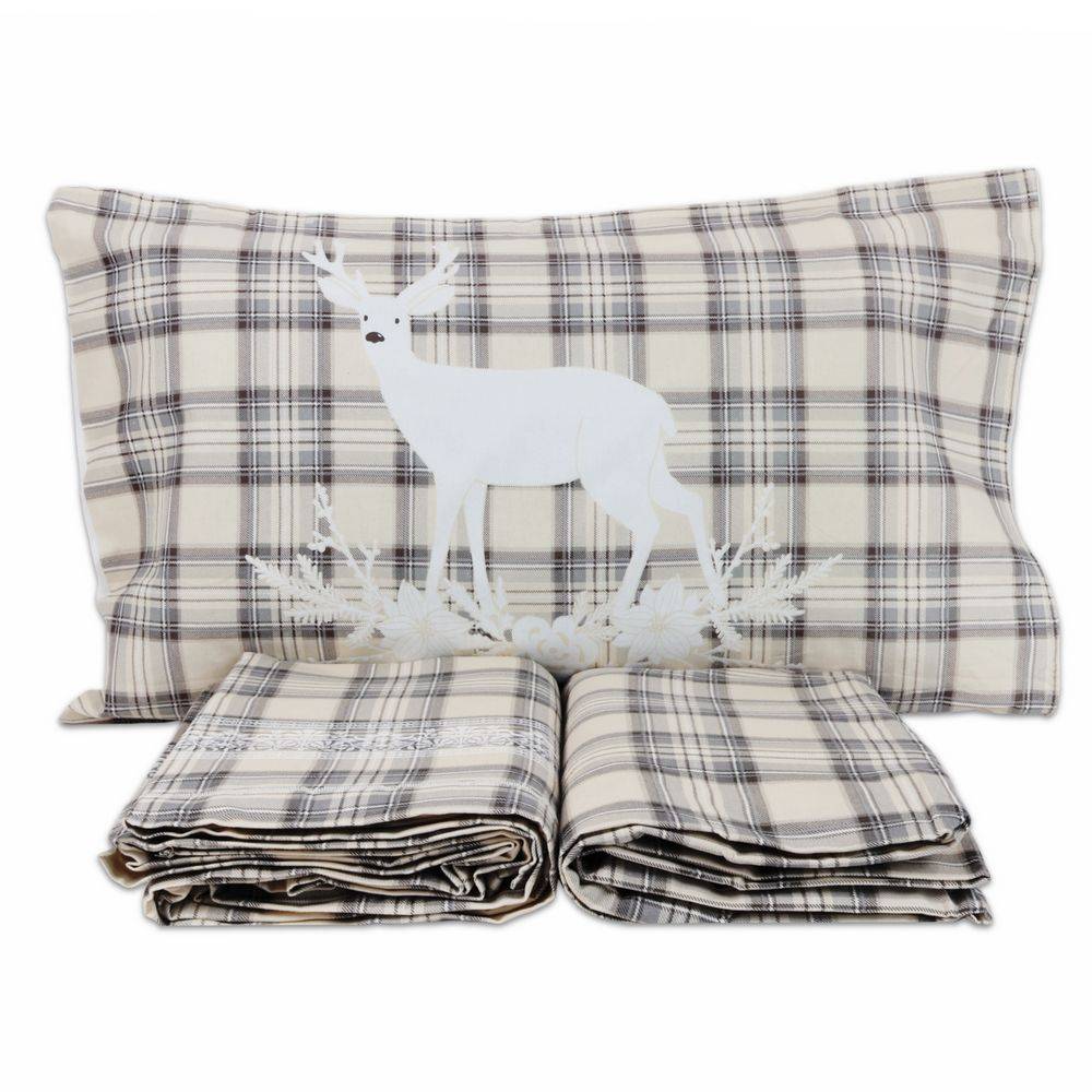 Lenzuola Flanella Cervo Tartan Grigio Matrimoniale