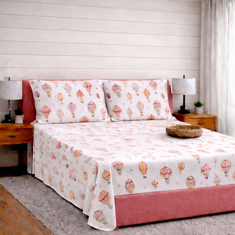 Completo Lenzuola Mongolfiere rosa matrimoniale