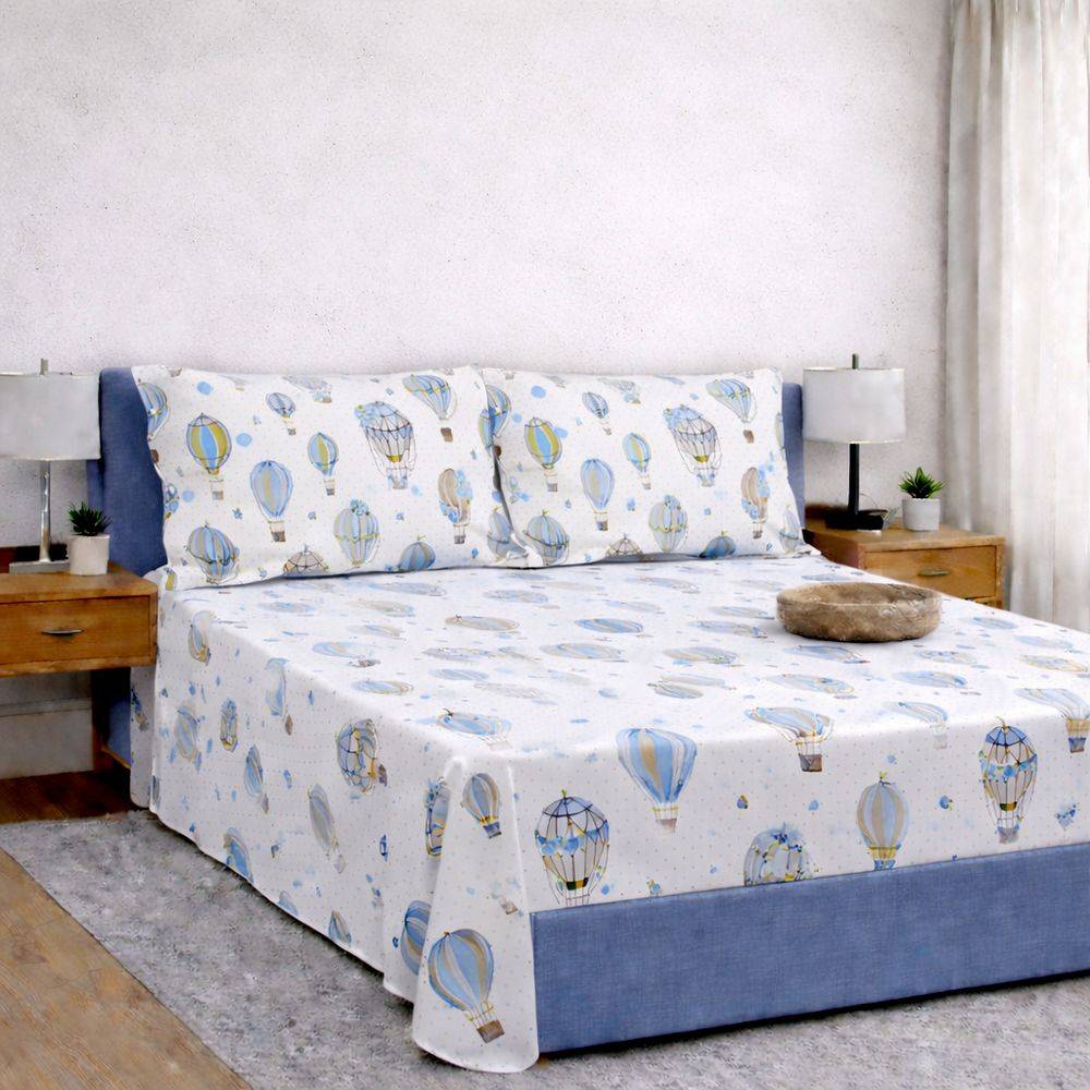 Completo Lenzuola Mongolfiere azzurro piazza e mezzo