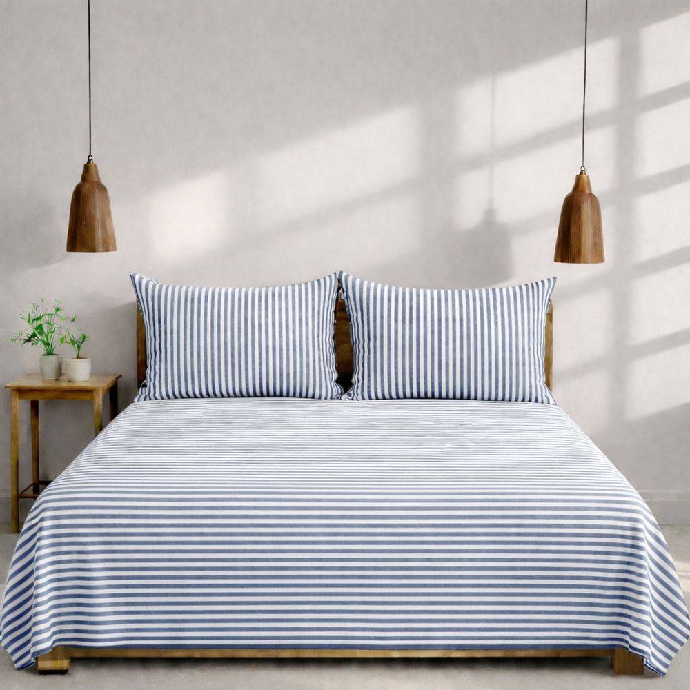 Completo Lenzuola Riga bastoncino blu singolo