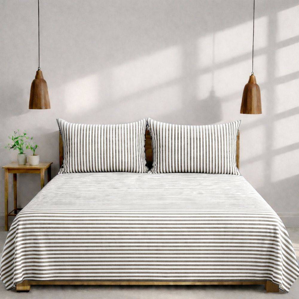 Completo Lenzuola Riga bastoncino tortora matrimoniale