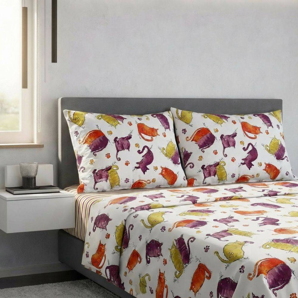 Completo Lenzuola Gattoni arancioni piazza e mezzo