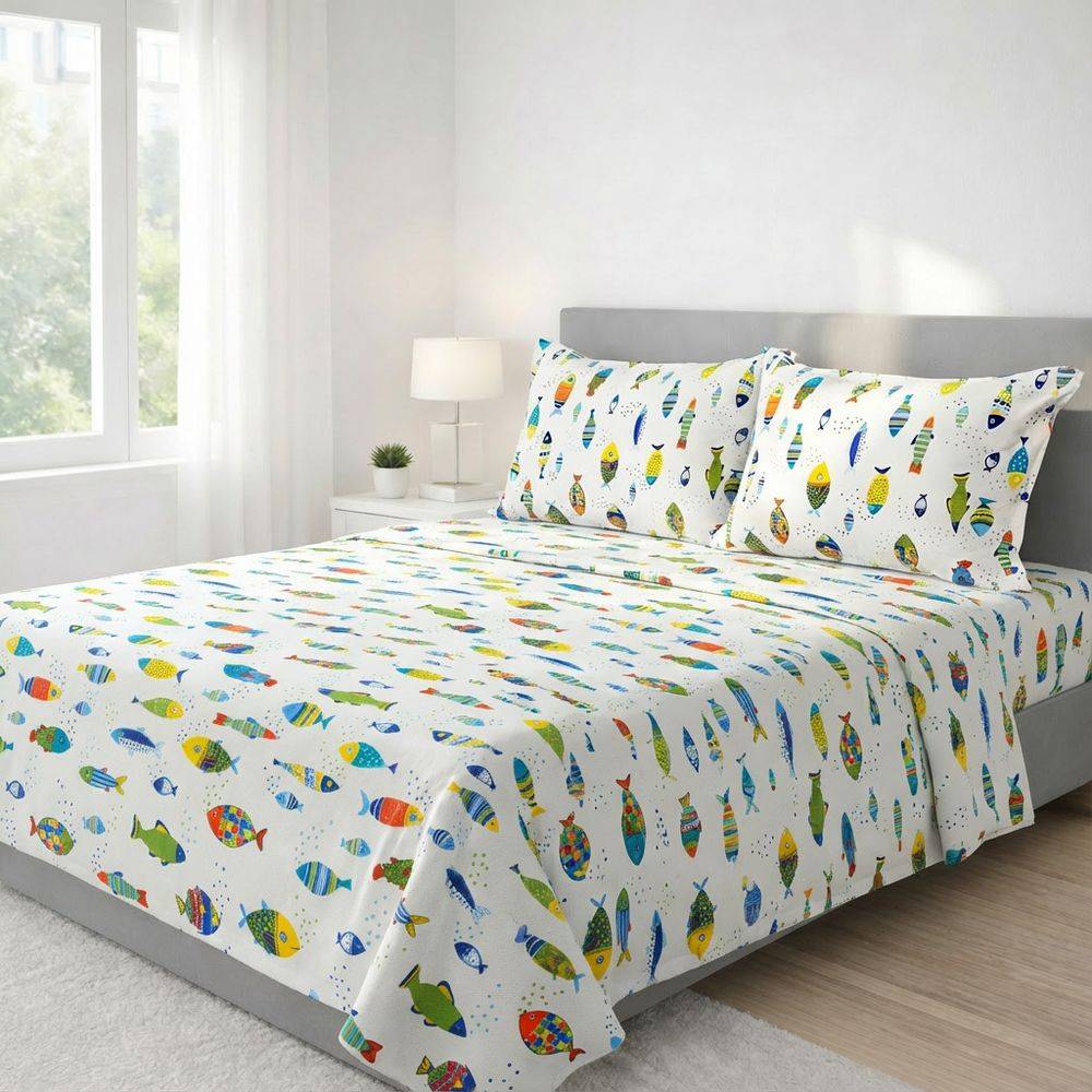 Completo Lenzuola Pesciolini arcobaleno matrimoniale