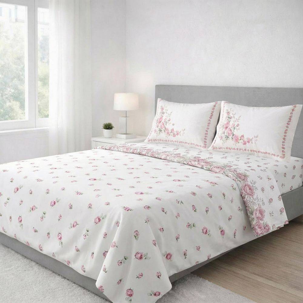 Completo Lenzuola Cloe rose rosa piazza e mezzo