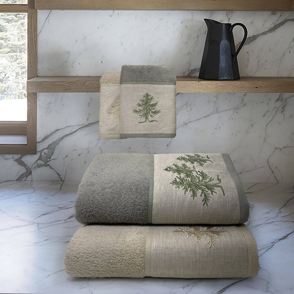 Coppia asciugamani CREOLE profilo Lino Valdes Tortora