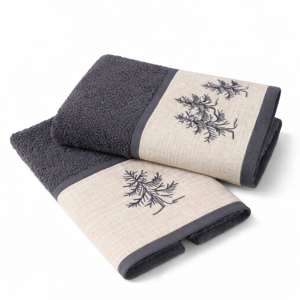 Coppia asciugamani CREOLE profilo Lino Valdes Piombo