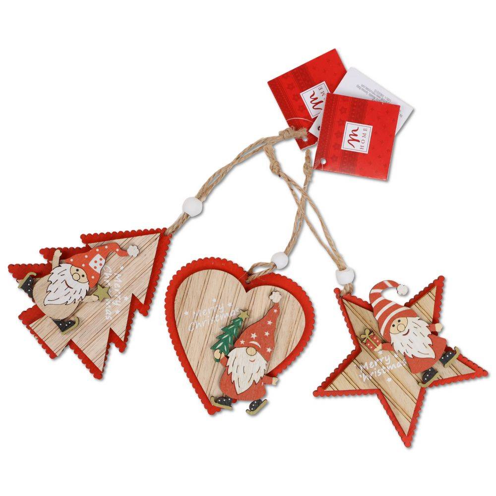 Set 3 Pendenti in Legno Babbo Natale 
