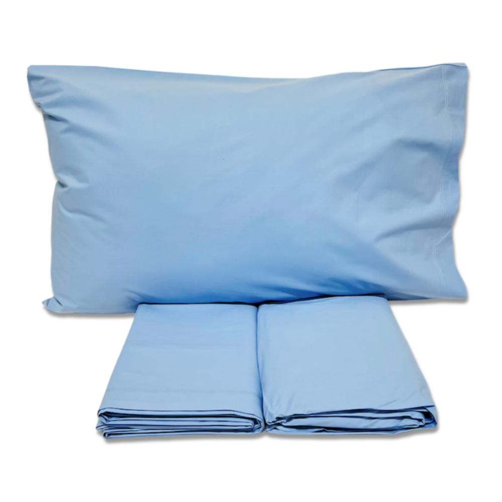 Completo Lenzuola Percalle Azzurro Piazza e mezzo