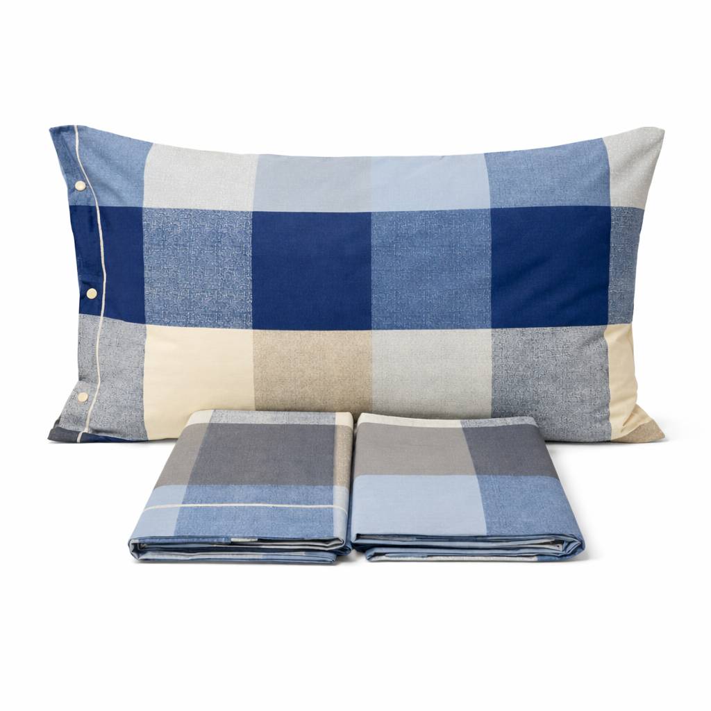 Completo Lenzuola Scotland Blu Piazza e mezzo