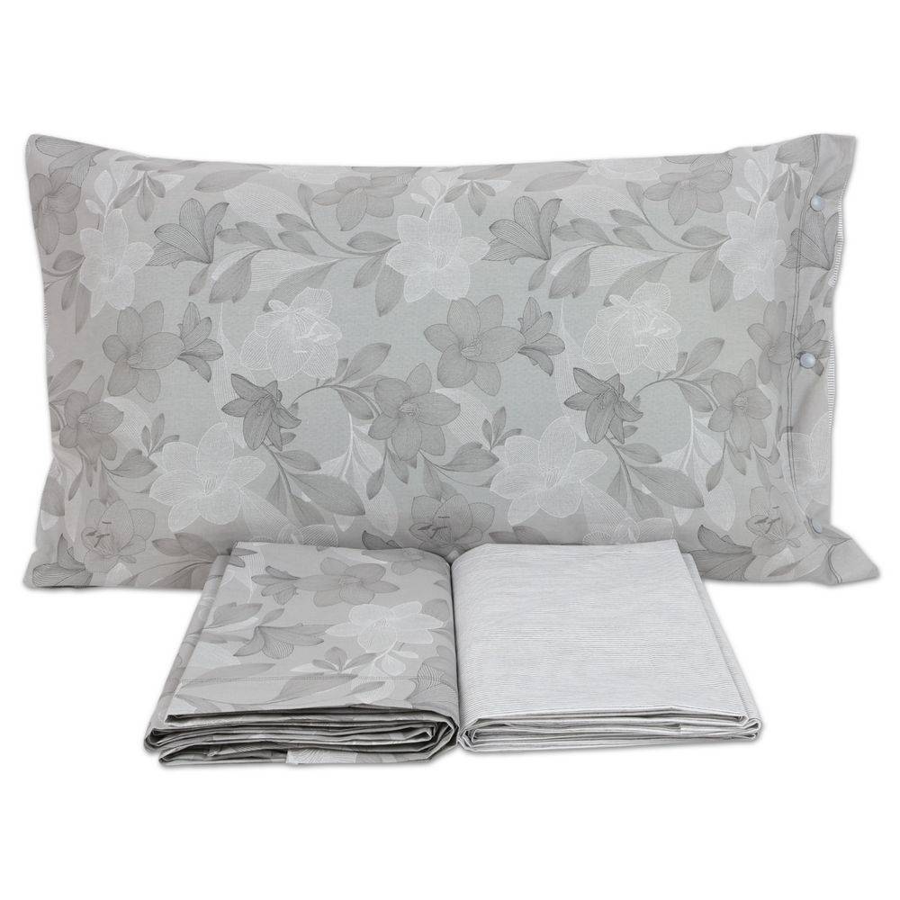 Completo Lenzuola Lilly Foglie Grigio Piazza e mezzo