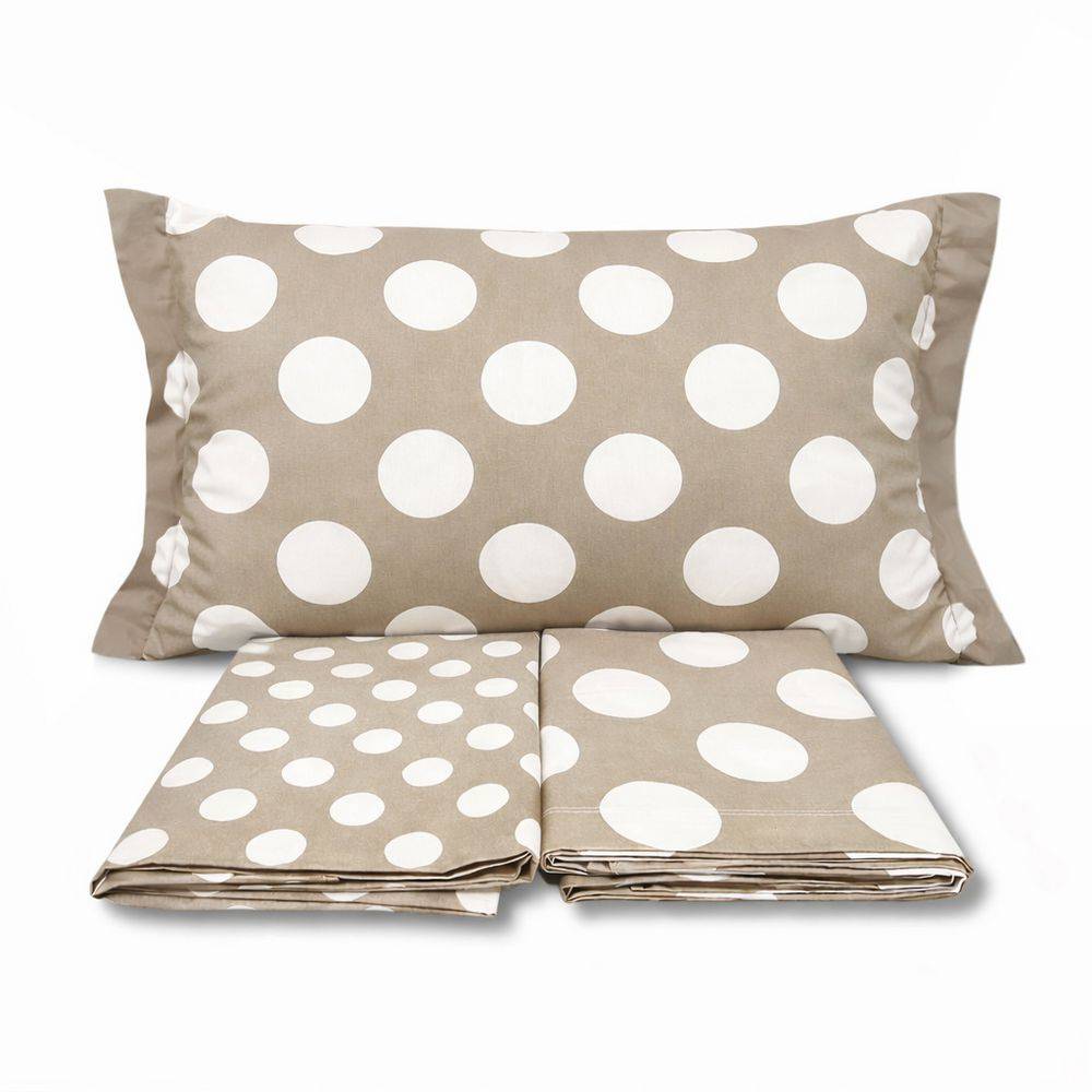 Completo Lenzuola Volant Moon pois Tortora Matrimoniale