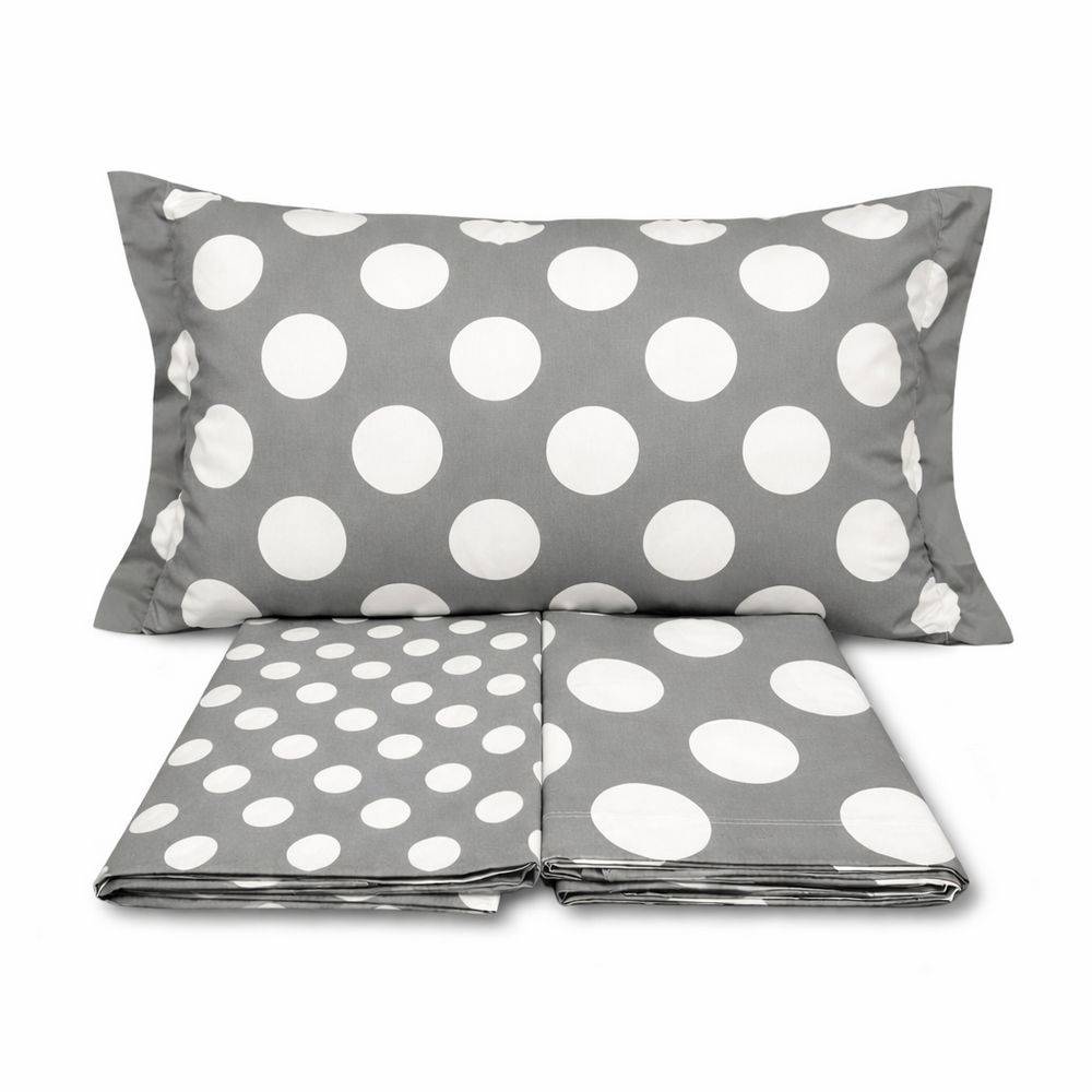 Completo Lenzuola Volant Moon pois Grigio Matrimoniale