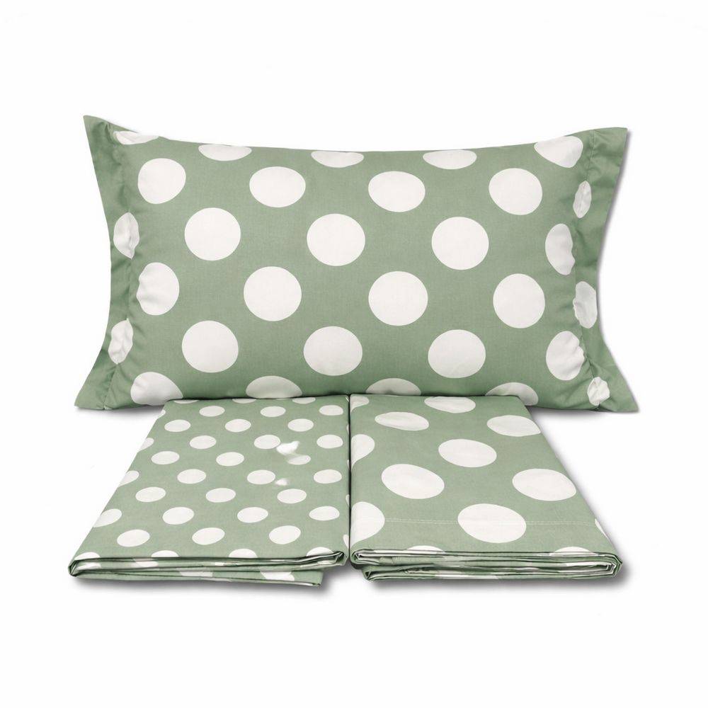 Completo Lenzuola Volant Moon pois Verde Matrimoniale