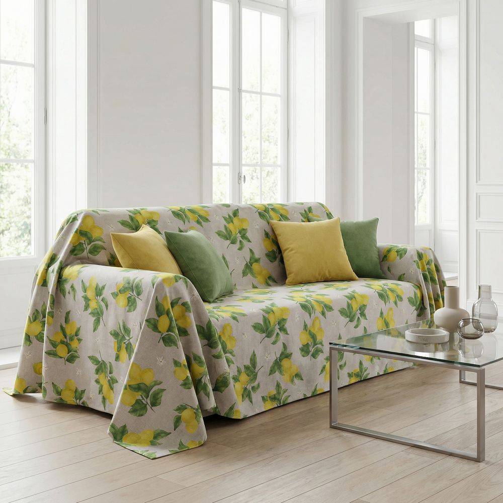 Telo arredo su misura Limoni e Fiori fondo Beige
