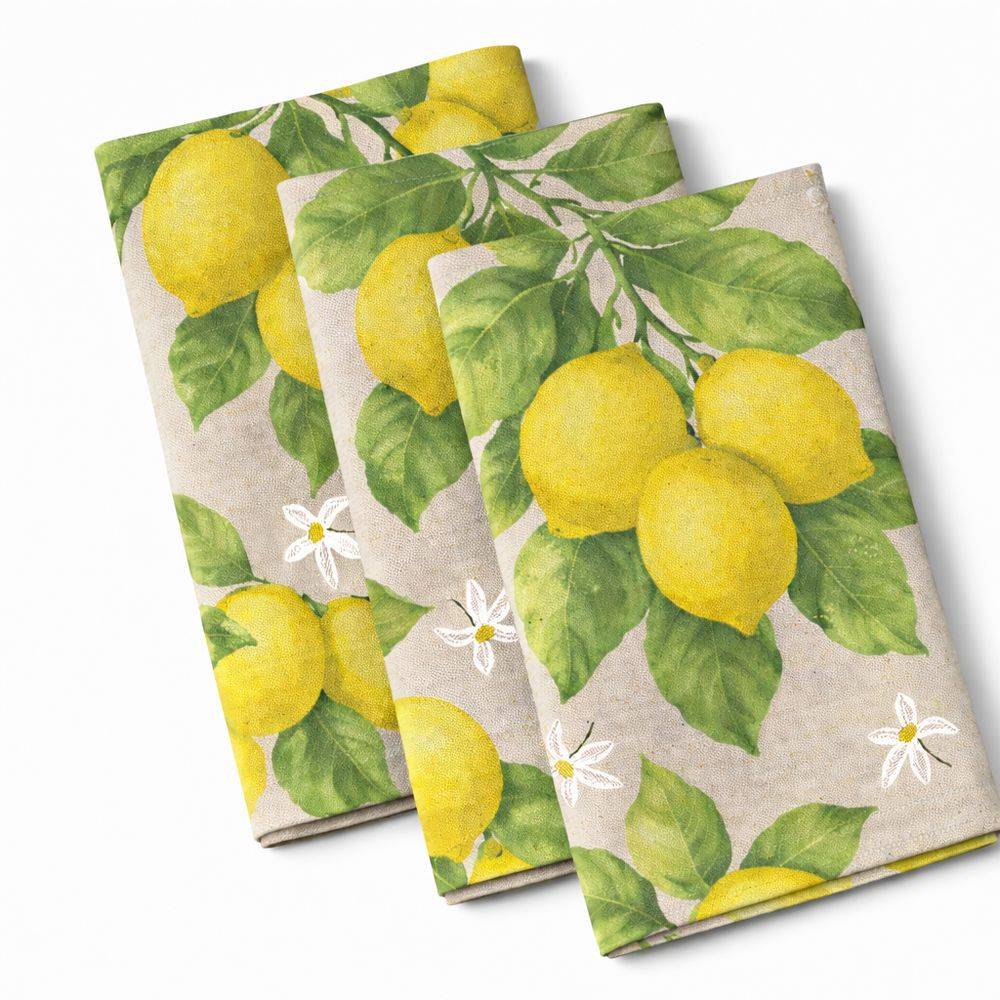 Tovagliolo su misura Limoni e Fiori fondo Beige