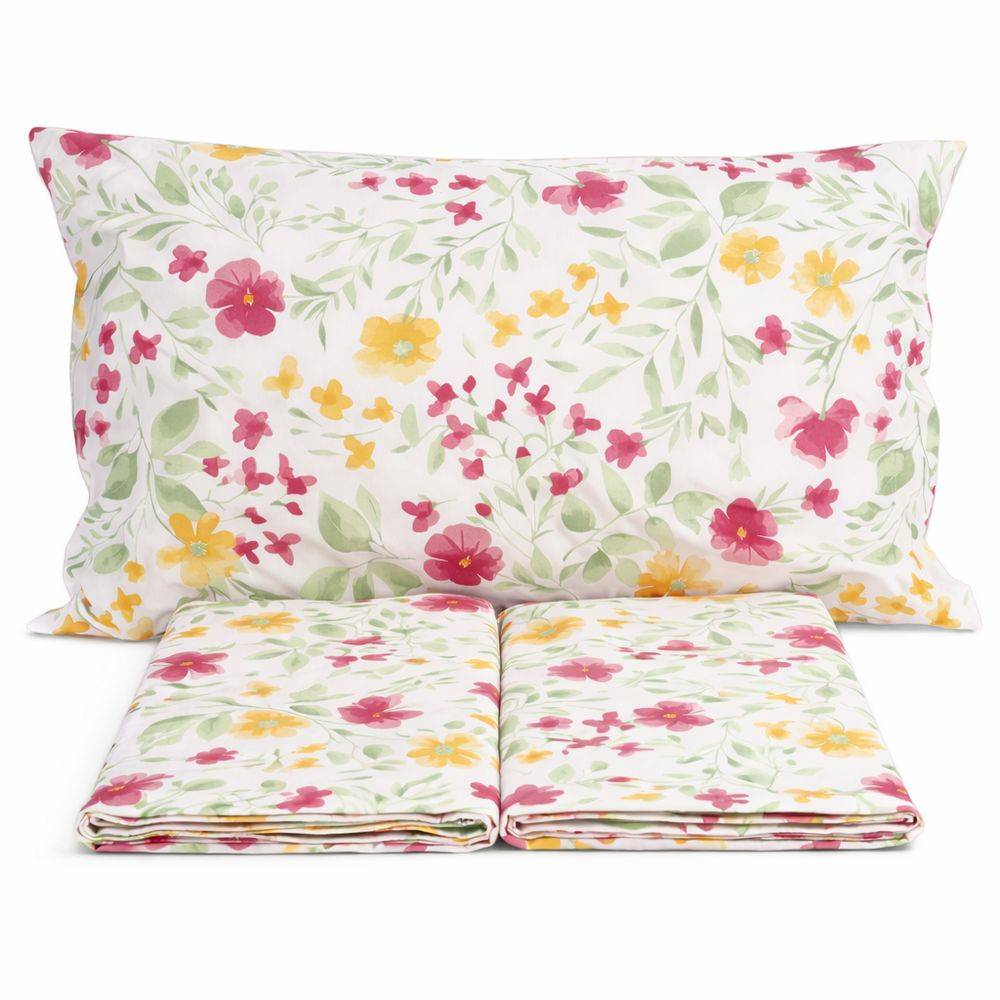 Completo Lenzuola Volant Primavera Rosa Matrimoniale