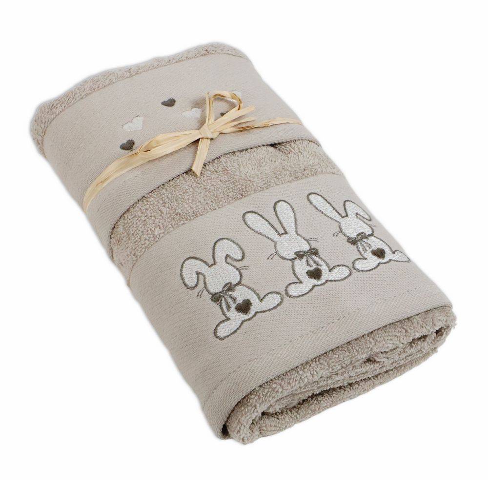 Coppia asciugamani Ricamati Coniglietti fondo Tortora