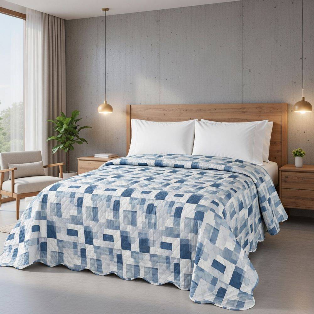 Boutis Copriletto estivo Pinsonic Geometrico Blu Matrimoniale