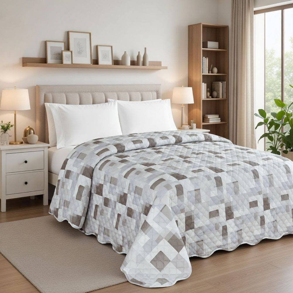 Boutis Copriletto estivo Pinsonic Geometrico Tortora Matrimoniale