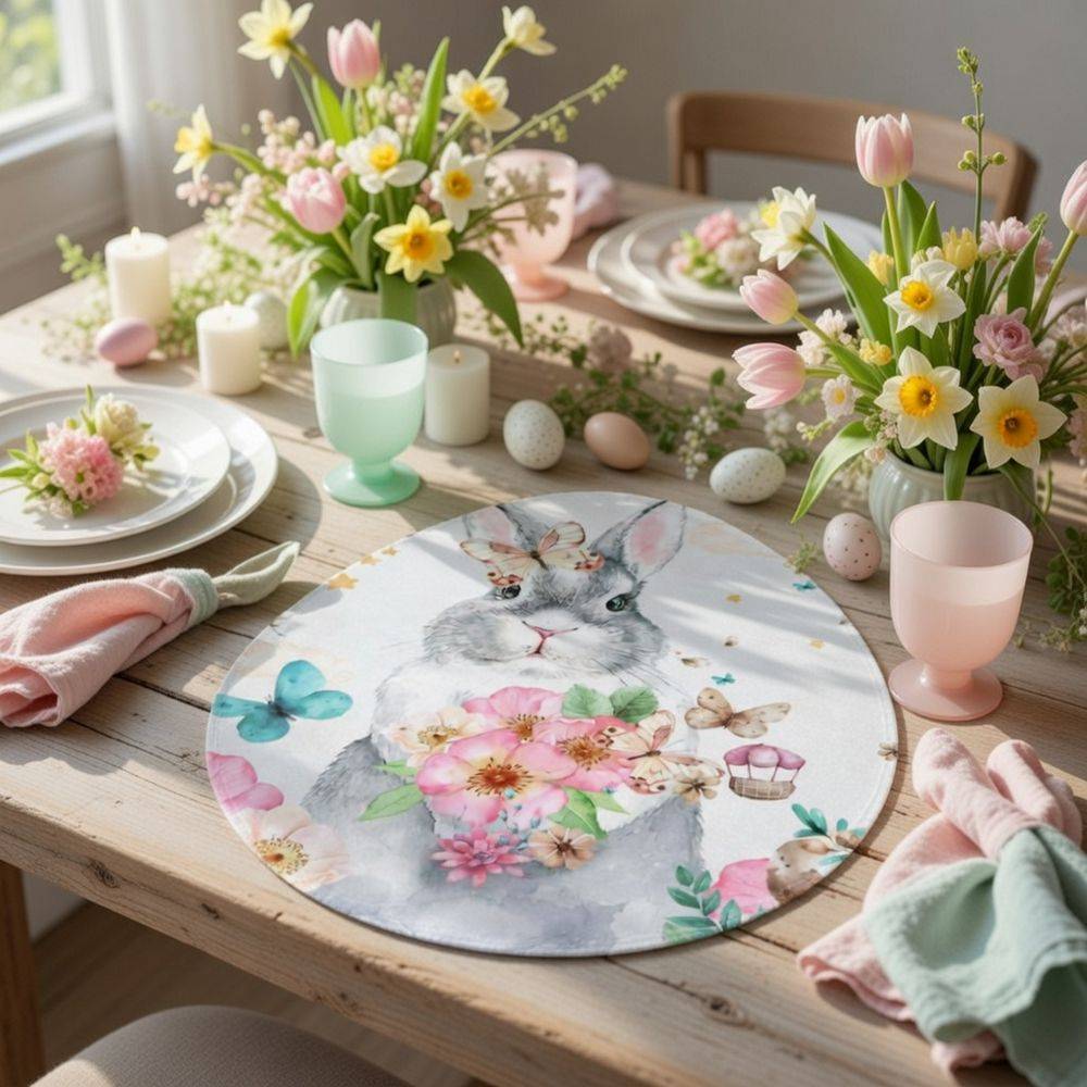 Sottopiatto Pasqua Coniglietto Fiori | Centrotavola Decorativo
