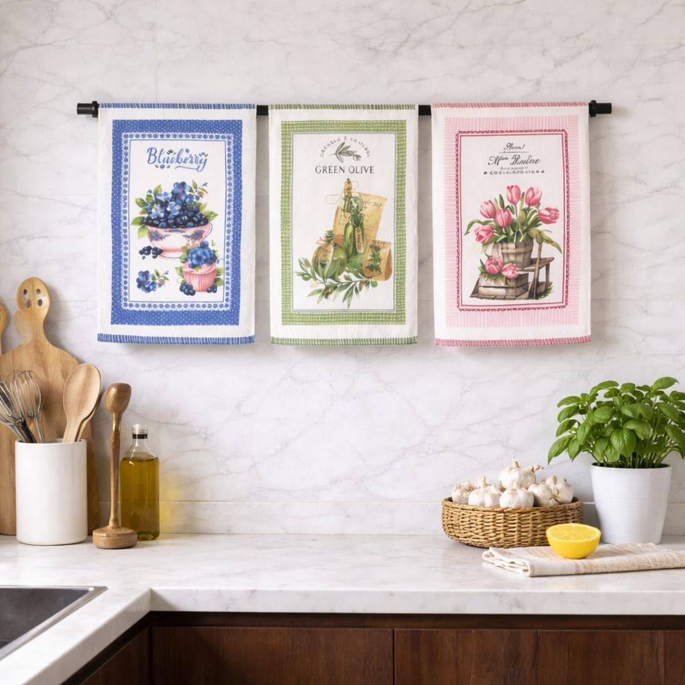 Set 3 Canovacci cucina spugna Farm Daily Tulipani