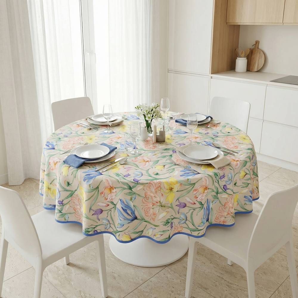Tovaglia antimacchia rotonda Splash Kingdom Fiori Acquerello 160