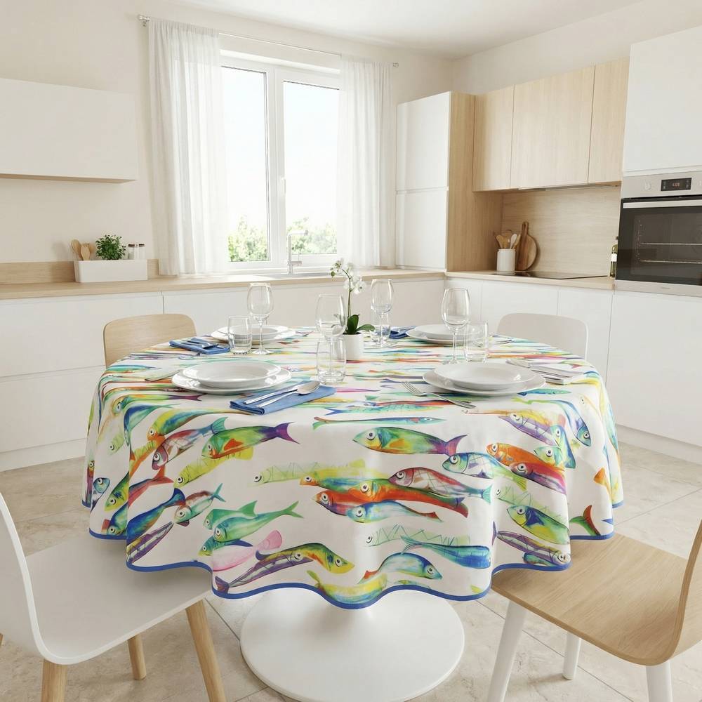 Tovaglia antimacchia rotonda Splash Ischia Sardine Multicolor 160