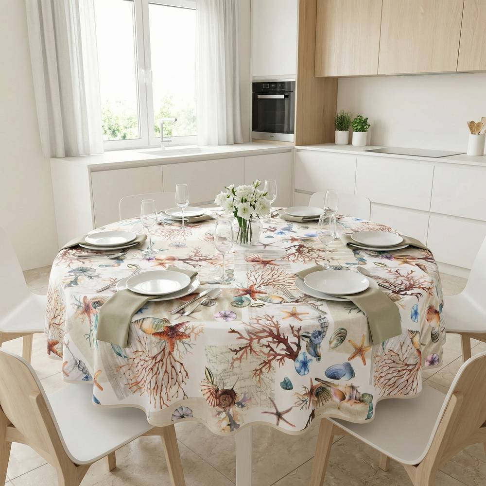 Tovaglia antimacchia rotonda Splash Ischia Mappamondo e Coralli 160